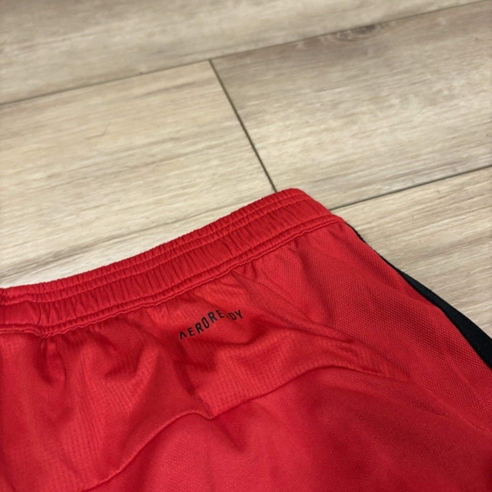 Adidas‎ Shorts Men Small Unlined Red 3 Stripe Athletic Soccer Training Polyester - Picture 8 of 8